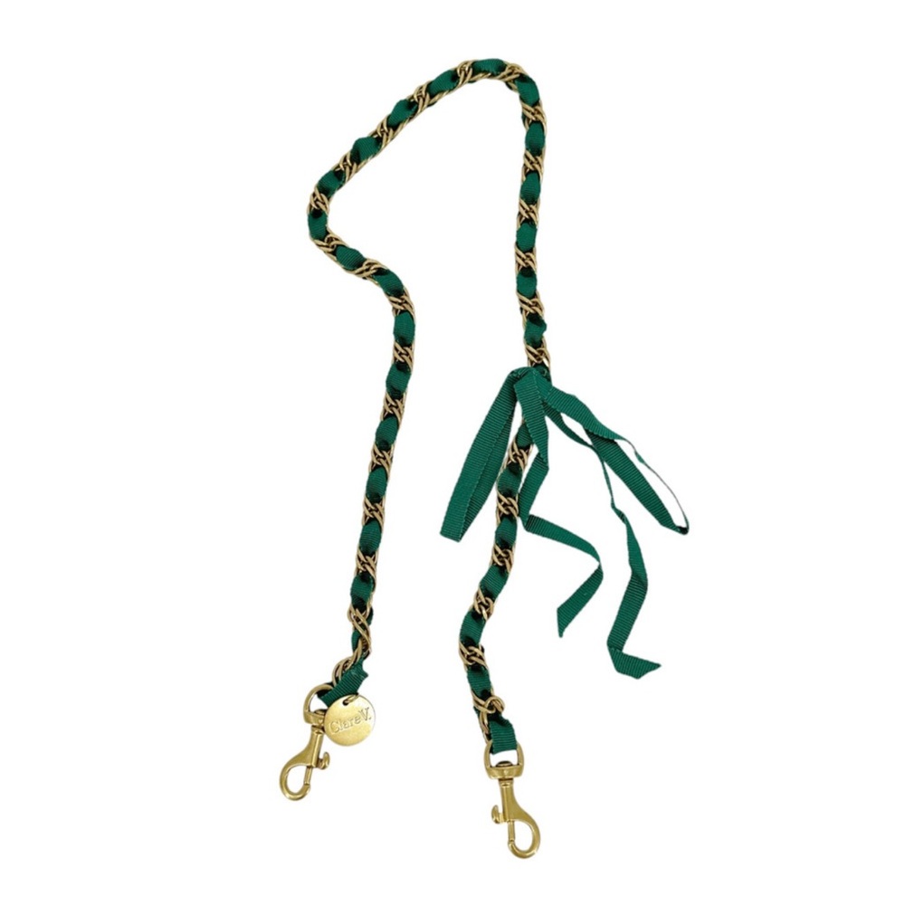 CLARE V. Shoulder Strap in Fern Grosgrain Chain